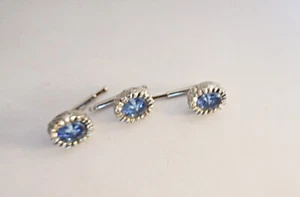 Fleur De Lis Reverse Glass Blue and Silver Tuxedo Studs set of three - Picture 1 of 2