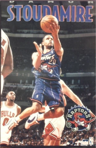 ~Damon Stoudamire Laying Up Over Michael Jordan 1996 Starline Raptors Poster~NOS Cover