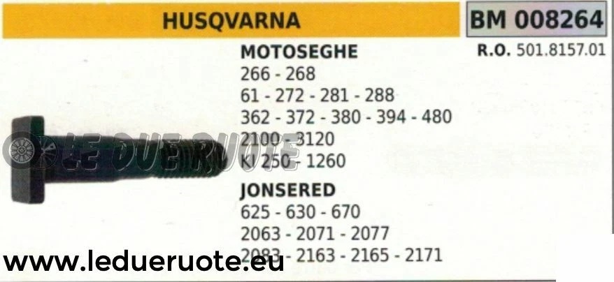 501815791 Prisonnier Boulon Barre Scie à Chaîne Jonsered 625 630 670 2063 - Photo 1/1