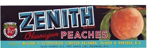 Original ZENITH Pfirsich Kistenetikett Kelowna, Oliver & Osoyoos, British Columbia CA - Bild 1 von 1