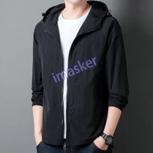 Spring Mens Fashion Casual Outdoor Light Thin Jacket Hooded Loose Coats Workwear - Picture 1 of 26