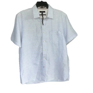Ted Baker Men 5 Shirt Light Linen Blend Short Sleeve Button Up Contrast $149 New - Picture 1 of 12