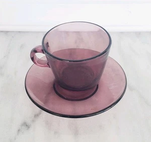 Vintage France Vereco Purple Plum Transparent Glass Tea & Saucer Set - Picture 1 of 5