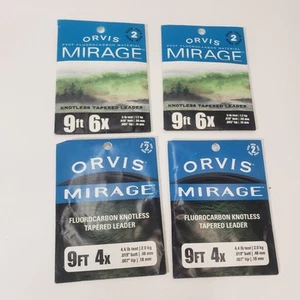 4- Orvis mirage Packs fluorocarbon knotless tapered leaders 2- 9ft 6x 2- 9ft 4x  - Picture 1 of 4