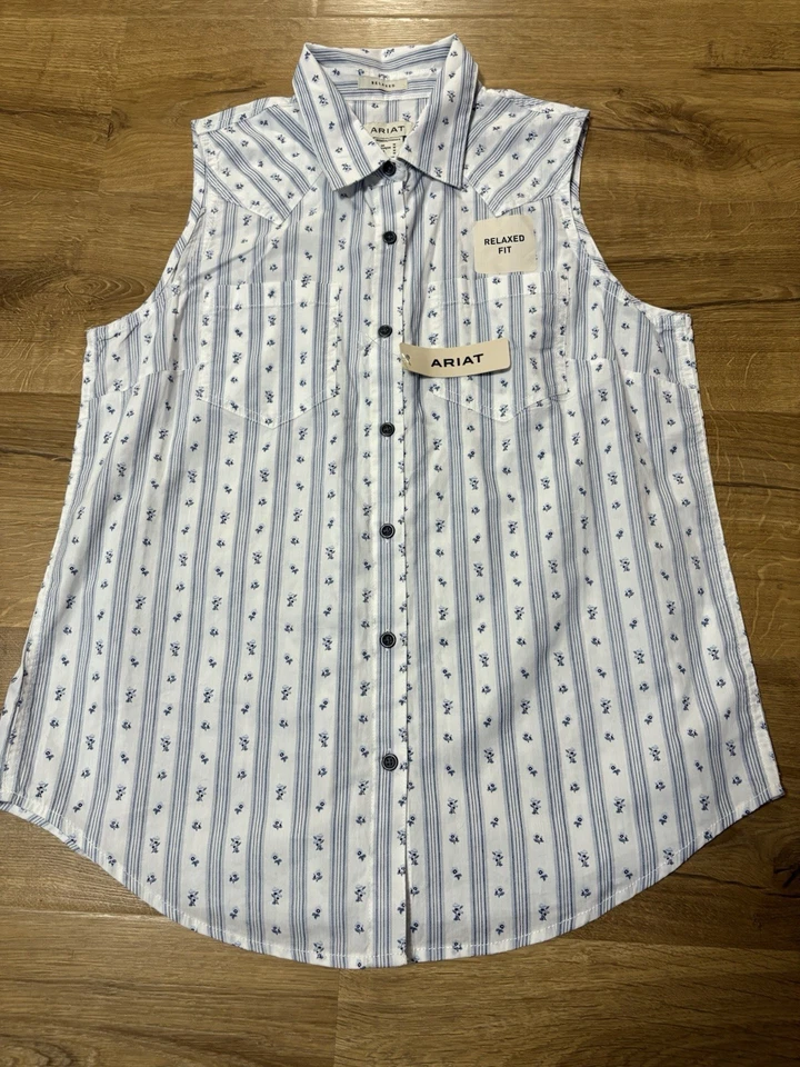 Camisa xadrez ocidental feminina Ariat REAL ajuste descontraído sem mangas floral média - Imagem 1 de 4