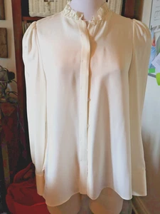 Elie Tahari Cream Ivory Ruffle Neck Blouse Women's Top 100% Silk MEDIUM 8/10 - Picture 1 of 8