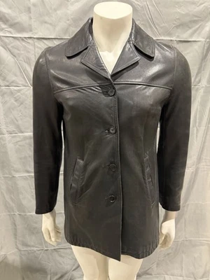 De Colección Roots Canada Negro Lujoso Cuero Chaqueta Abrigo Blazer Botones Para Mujer M Foto 1 de 4