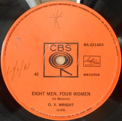 O.V. Wright ORIG OZ Promo 45 Eight men four women VG+ '67 CBS BA221403 Soul Funk - Image 1 of 2