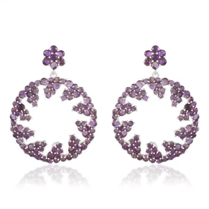 925 Sterling Silver Natural Tiny Cabochon Amethyst Dangle Earrings Jewelry Gift - Picture 1 of 6