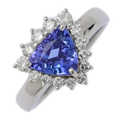 Anillo de diamantes de tanzanita TA1,133ct / FD:0,42ct / Pt900-5,9g / Platino / Regalo Foto 1 de 4