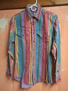 VINTAGE Wrangler Brushpopper Western Shirt X-Long Tail Colored Stripes 15 1/2 - Picture 1 of 12