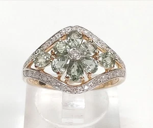 9ct Yellow Gold Dress Ring QVC Alexandrite + Diamond Open Cluster Hallmarked - Picture 1 of 14
