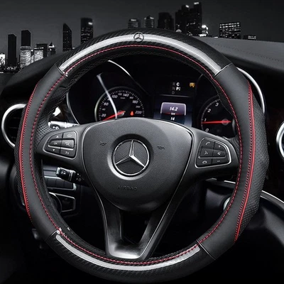 Cubierta de volante de coche de cuero de vaca Red Line fibra de carbono para Mercedes Benz Foto 1 de 2