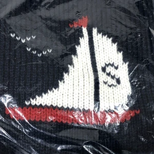 Lyle's Knitted Band Fabric For Sweater Sail Boat Navy Blue Preppy 80s Nautical - Picture 1 of 8