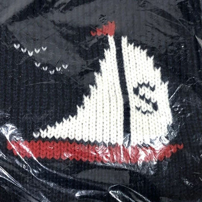 Lyle's Knitted Band Fabric For Sweater Sail Boat Navy Blue Preppy 80s Nautical - Image 1 of 4