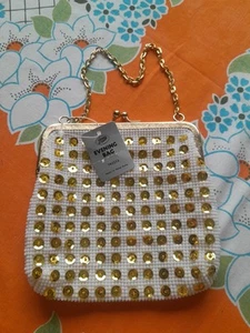 New Vintage White Bead Gold Sequin Evening Bag Hong Kong. Boots. - Picture 1 of 6