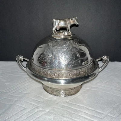 Antigo prato de manteiga folheado a prata Meriden Britannia Co 2314 floral vitoriano - Imagem 1 de 4