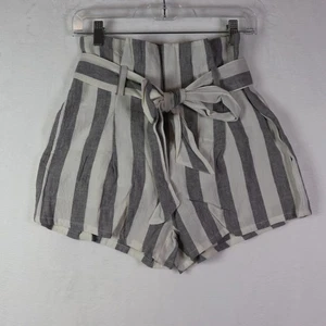 OLIVIACEOUS Striped High Waist Paper Bag Shorts , Size Small - Picture 1 of 4