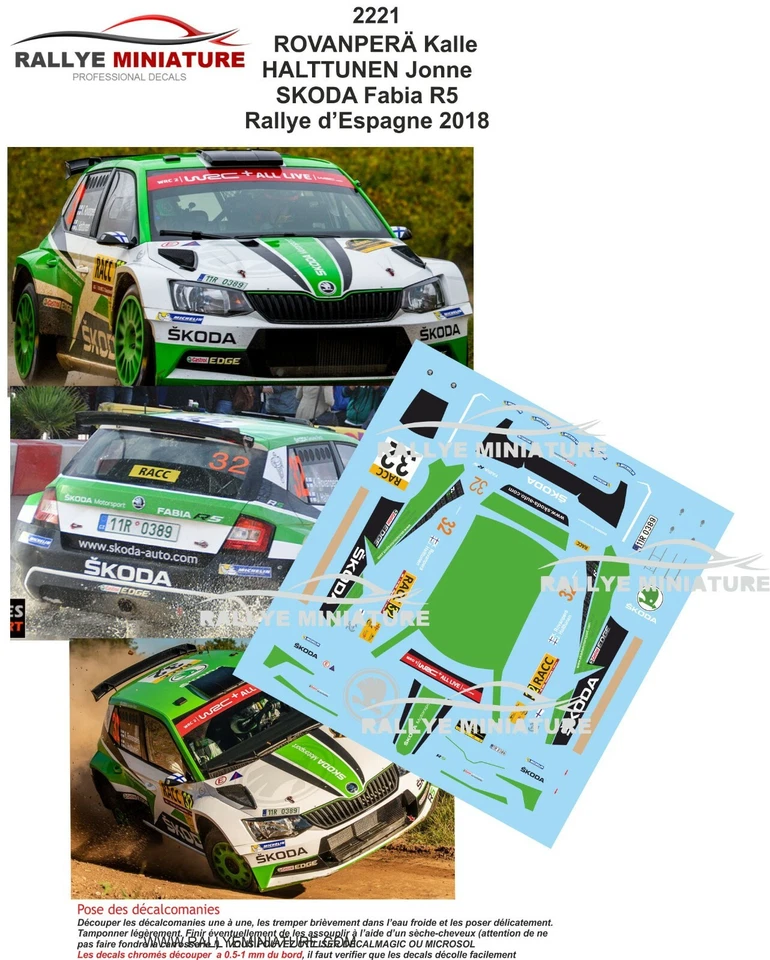 DECALS 1/32 REF 2221 SKODA FABIA ROVANPERA RALLY CATALUNYA 2018 WRC RALLY - Image 1 of 1