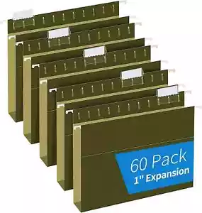 Extra Capacity Hanging File Folders, RAZCC 60 Pack 1 inch expansion, Green - Picture 1 of 7