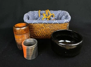 Japanische antike Teezeremonie CHAWAN Schüssel Chazutsu Futaoki Set (b830) - Bild 1 von 11
