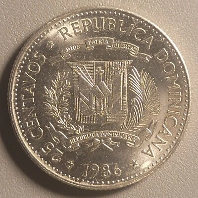 1986 Dominican Republic 25 Centavos Coin - Copper-Nickel - Mirabel Sisters - Image 1 of 2