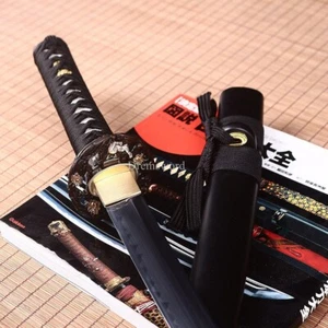 T10 Clay Tempered Wakizashi Japanese Samurai Functional Sword Real Hamon Black - Picture 1 of 20