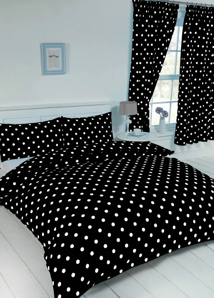 MY HOME Emperor Size Duvet Cover Set Polka Dot Black White Bedding Set