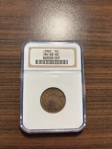 1865-P Two Cent Piece 2C NGC MS 63 MINT STATE 63 Red Brown (RB) - Picture 1 of 4