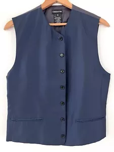 CLAIBORNE MENS NAVY BLUE SILK VEST~7 BUTTON/ROUND COLLAR~SZ MEDIUM~ NWOT - Picture 1 of 10