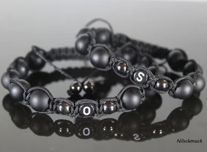 Partnerarmbänder schwarz 2er Set Onyx schwarz bitte Wunschbuchstabe angeben - Bild 1 von 1
