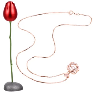 2 Pcs Getaucht Rose Valentinstag Schmuck Geschenk Hochzeit Herz Halskette - Bild 1 von 12