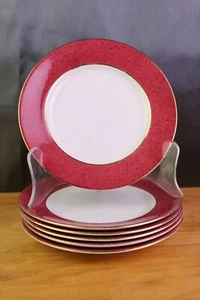 Nikko ROYAL M Riviera Red Pink 6 Salad Plates Japan Ironstone Gold Trim - Picture 1 of 5