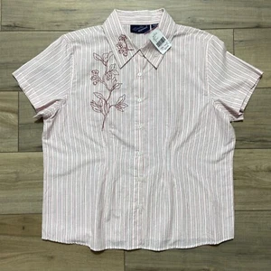Giselle Apparel Womens Striped Button Up Short Embroidered Floral Size XL - Picture 1 of 11