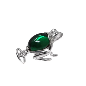 STERLING SILVER & CRYSTAL EMERALD SET CROUCHING FROG CHARM                 - Picture 1 of 4