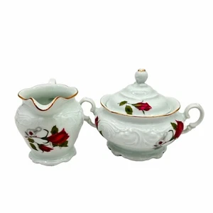 Royal Kent RKT7 Milchkännchen und Zucker Set Polen rote Rosen goldene Zierleiste - Bild 1 von 10
