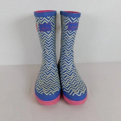 Botas de Lluvia Joules Azul Rayas Rosa Suela Media Altura Wellington Mujer EE. UU. Talla 7 Foto 1 de 4