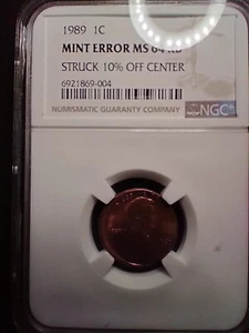 1989 Lincoln Cent Struck Off Center NGC MS 64 - Picture 1 of 14