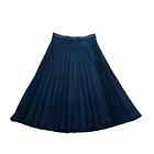 1970S Vintage Union Made Navy Blue Pleated Heavyweight Knit Midi Skirt Size 10