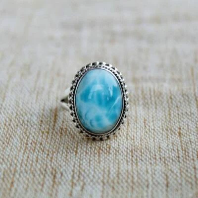 Larimar Gemstone Ring 925 Sterling Silver Handmade Jewelry Ring All Size - Image 1 of 4