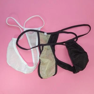 K2028 Mens String Thong Contoured Pouch Shiny Sheer - Picture 1 of 11