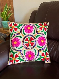 Pillow Cover Embroidery Cushion Cover 16 Inch Pillow Suzani Home Decor Boho - Picture 1 of 7