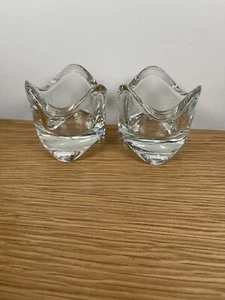 Pair Of Clear Glass 2 inch Wavy Candle Holders - Picture 1 of 8
