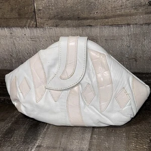 Pochette borsetta pochette vintage anni 80 in pelle bianca e rosa - Foto 1 di 12