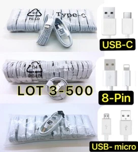 LOT 10/500 Micro USB/Type-C Fast Charging Cable For Samsung iPhone Android Phone - Picture 1 of 9
