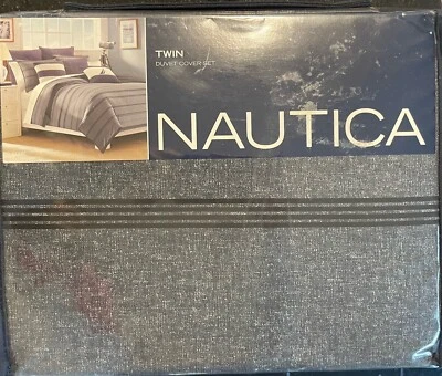 Juego de funda nórdica Nautica algodón a rayas doble gris carbón 2 piezas Foto 1 de 2