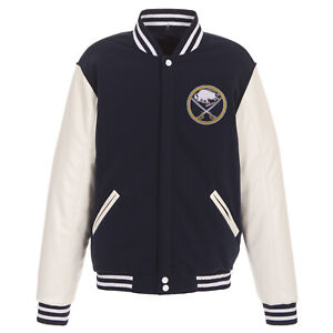 NHL Buffalo Sabres Reversible Fleece Jacket PVC Sleeves 2 Front Logos Navy