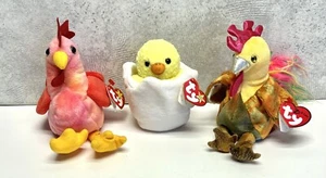 TY Beanie Baby - EGGBERT the Egg & Chick - ZODIAC Rooster - Strut Rooster 3er Pack - Bild 1 von 7