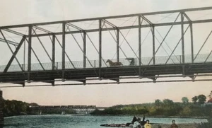 Horse On Bridge Postcard KANKAKEE Ill Station Street Three 1 Bridge in Distance - Picture 1 of 3