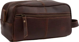 Bolso de tocador unisex de viaje doble kit de aseo de cuero de búfalo genuino aseo y afeitado - Imagen 1 de 8